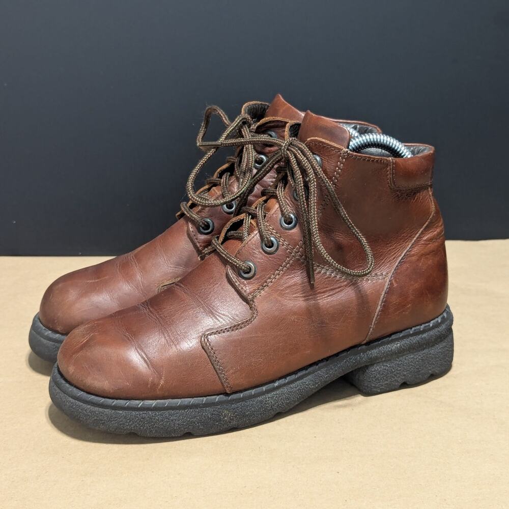 NAOT Brown Leather Lace Up Boots Womens 7.5 Workwear Grunge Western